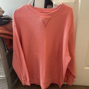 Arie oversized waffle pink long sleeve shirt